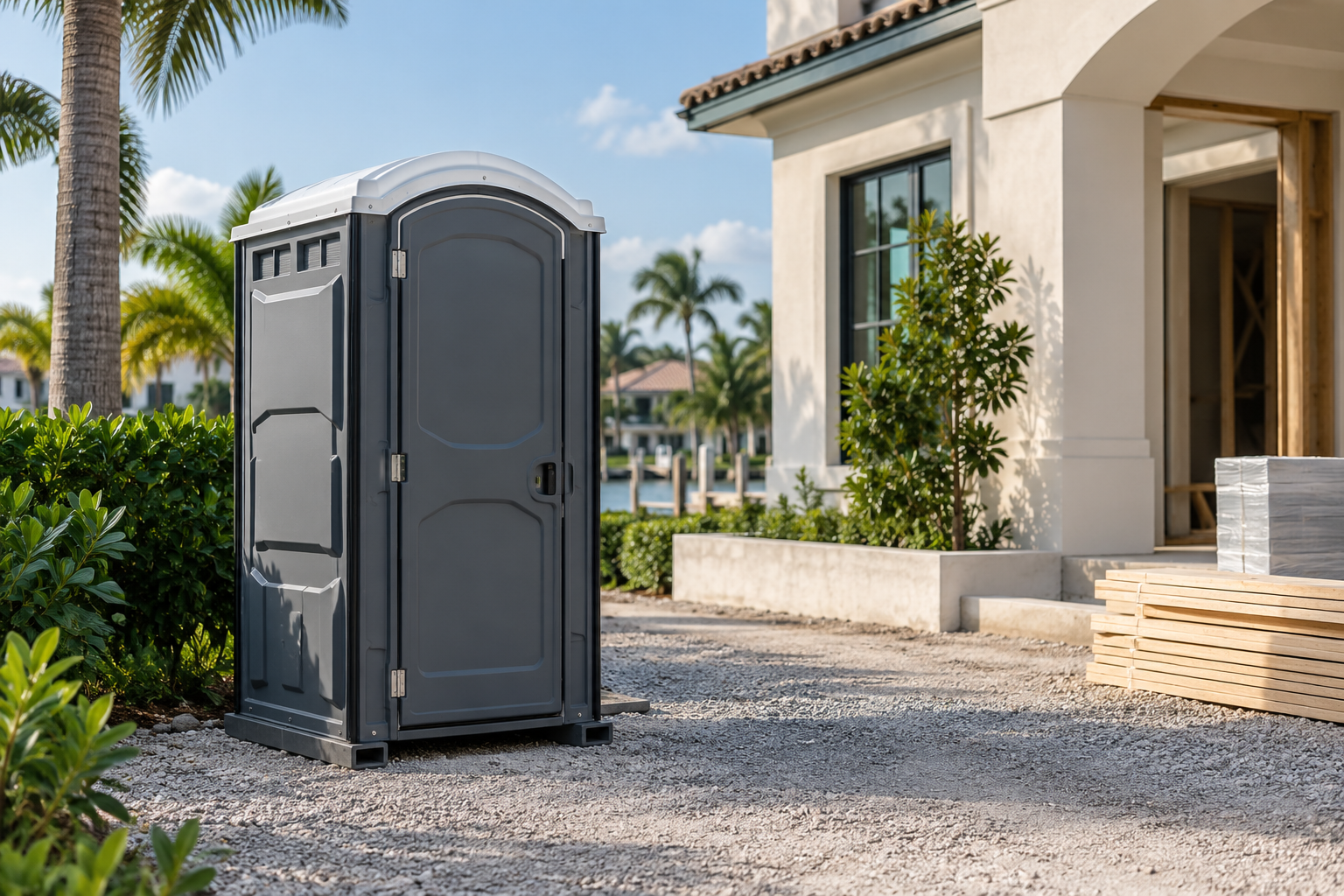 Clean portable restroom at a South Florida construction site